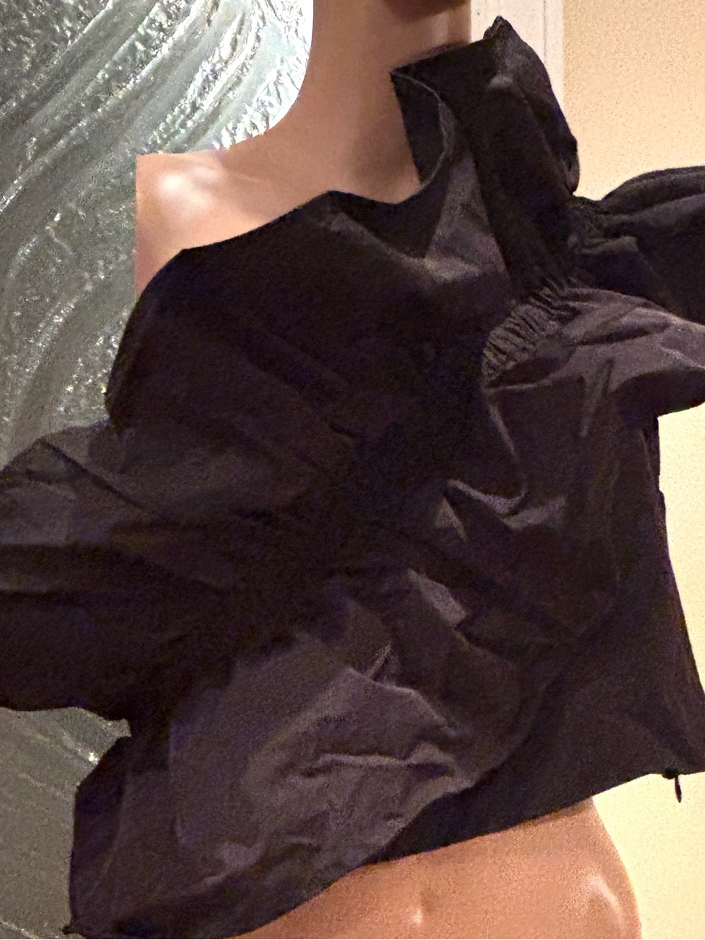 Off-Shoulder Black Ruffle Women's Top